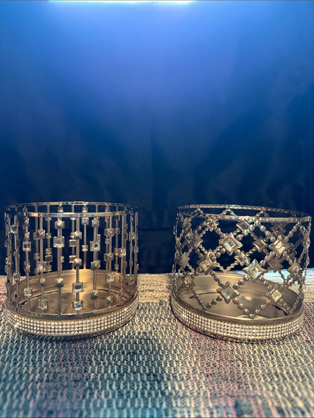 Decorative Metal Candle Holders with Crystal Accents - Set of 2